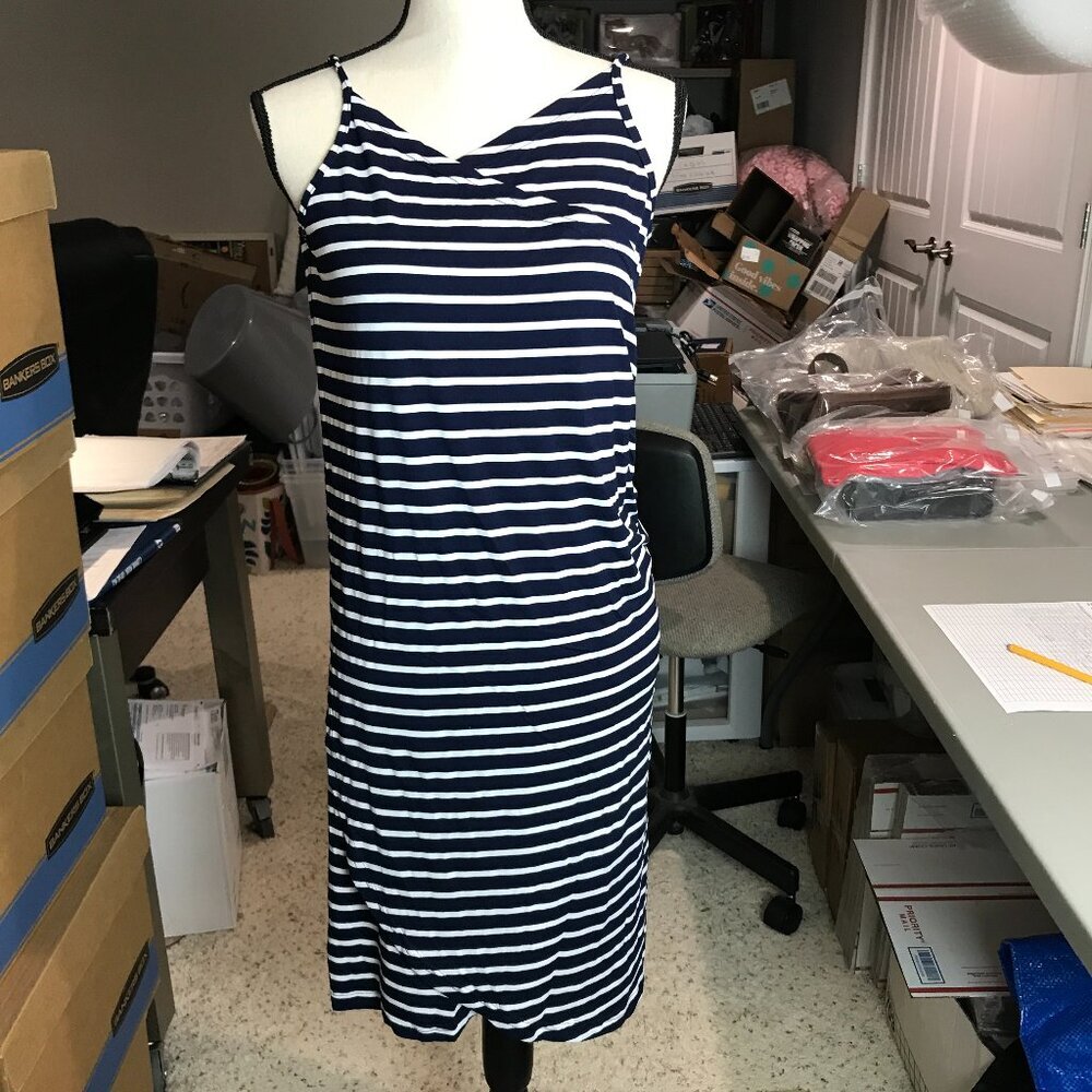 Women's Navy/White stripe wrap dress/coverup Size L, NWT
